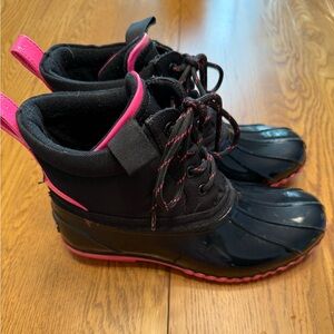 Ladies Tommy Hilfiger Waterproof Black and Pink Boots